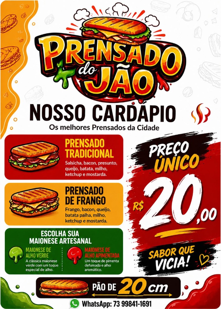 Cardápio Prensado do Jão - Preço Único R$ 20,00