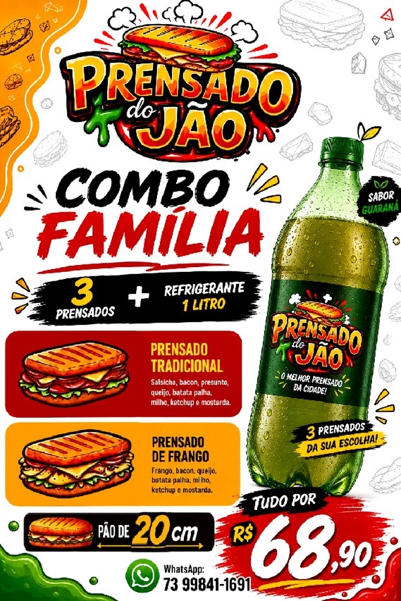 Combo Família Prensado do Jão - 3 Prensados + Refrigerante 1L por R$ 68,90